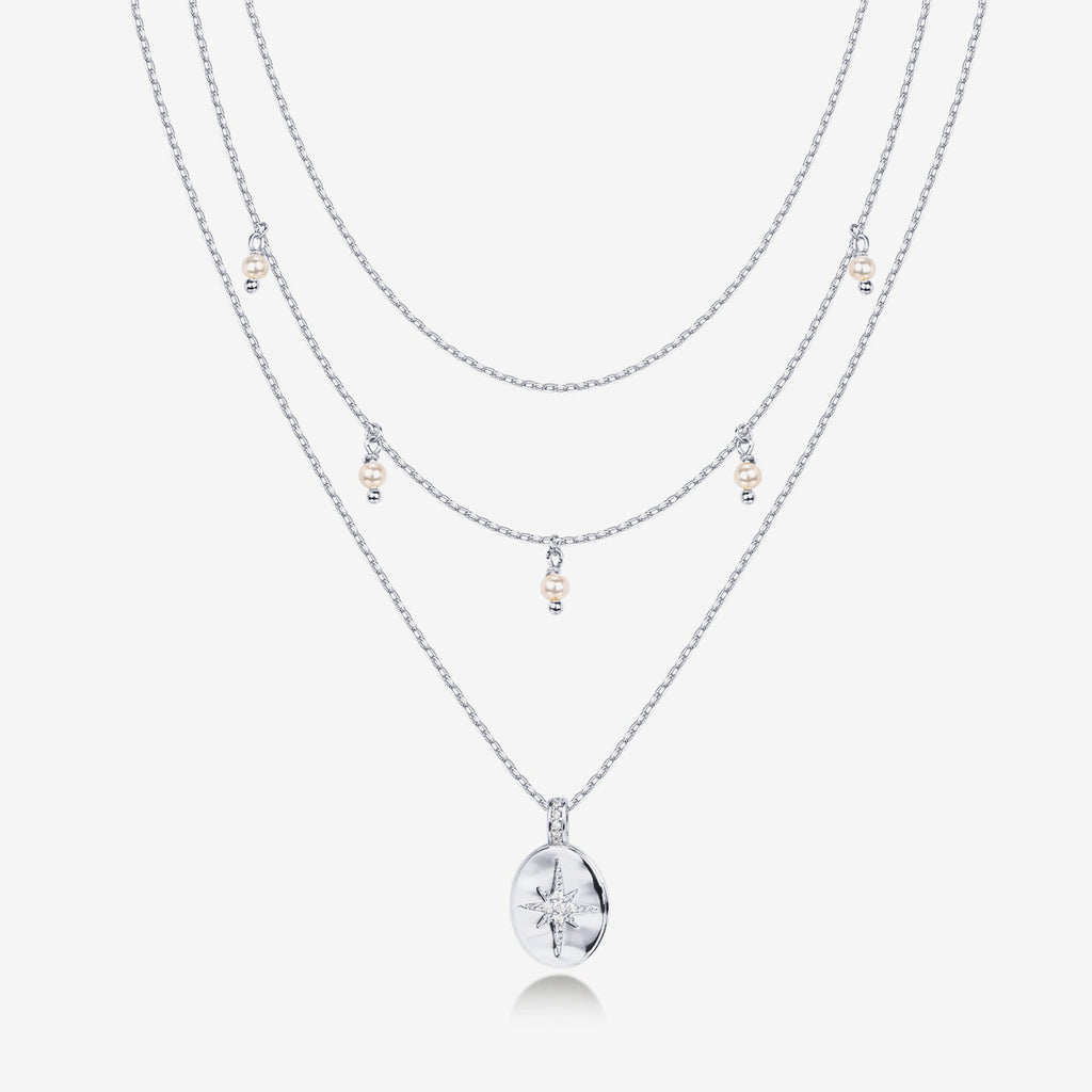 Layered North Star Pendant Necklace White Gold Necklace 