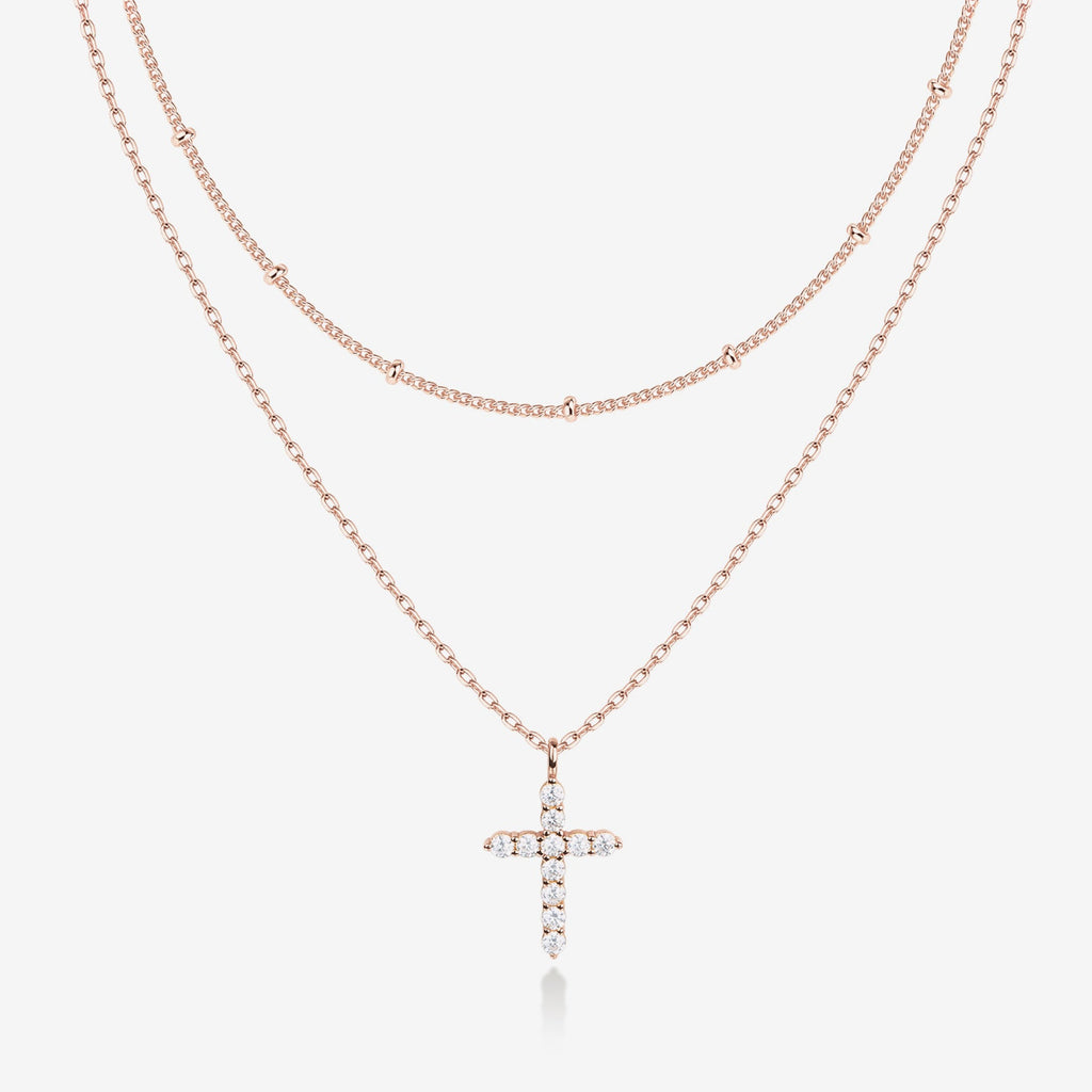 Layered Cross Pendant Necklace Rose Gold Necklace 