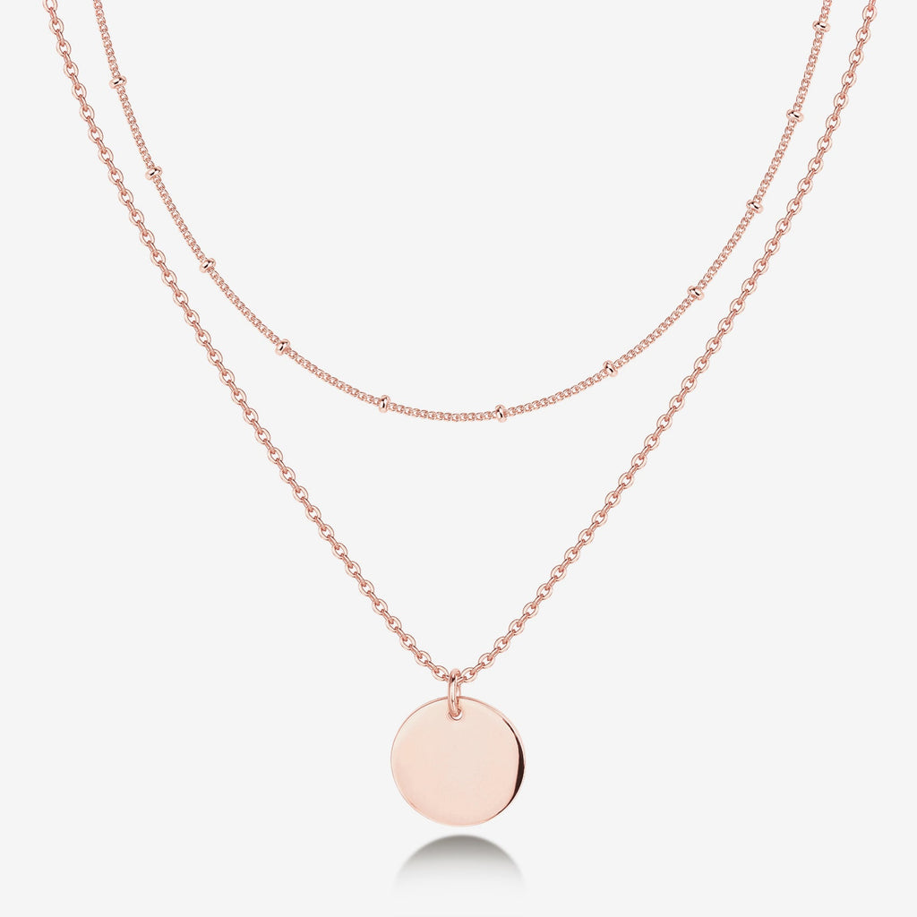 Layered Coin Pendant Necklace Rose Gold Necklace 