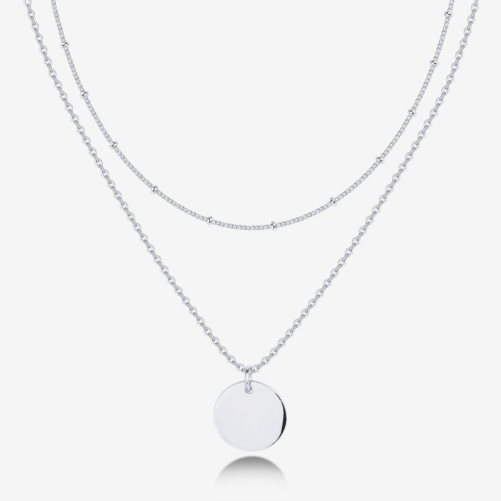 Layered Coin Pendant Necklace White Gold Necklace 