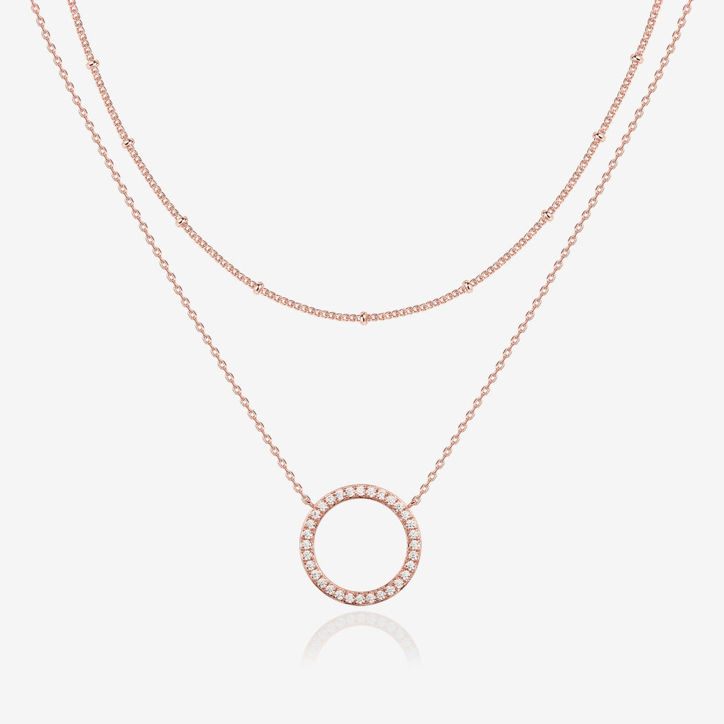 Layered Open Circle Pendant Necklace Rose Gold Necklace 