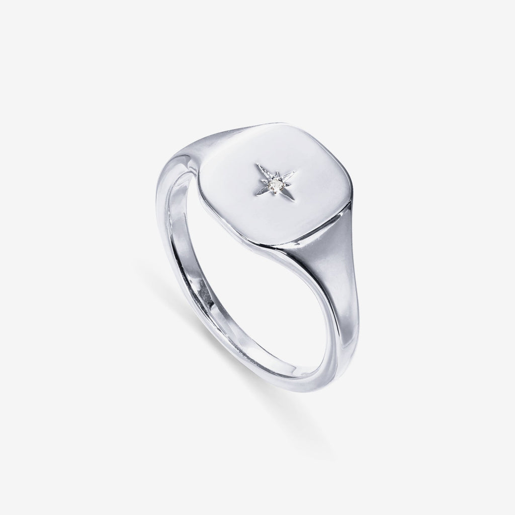 North Star Signet Ring White Gold, 5,6,7,8,9 Ring 