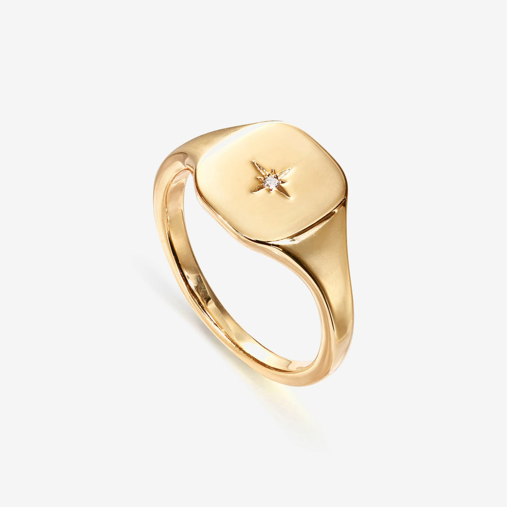 North Star Signet Ring Yellow Gold, 5,6,7,8,9 Ring 