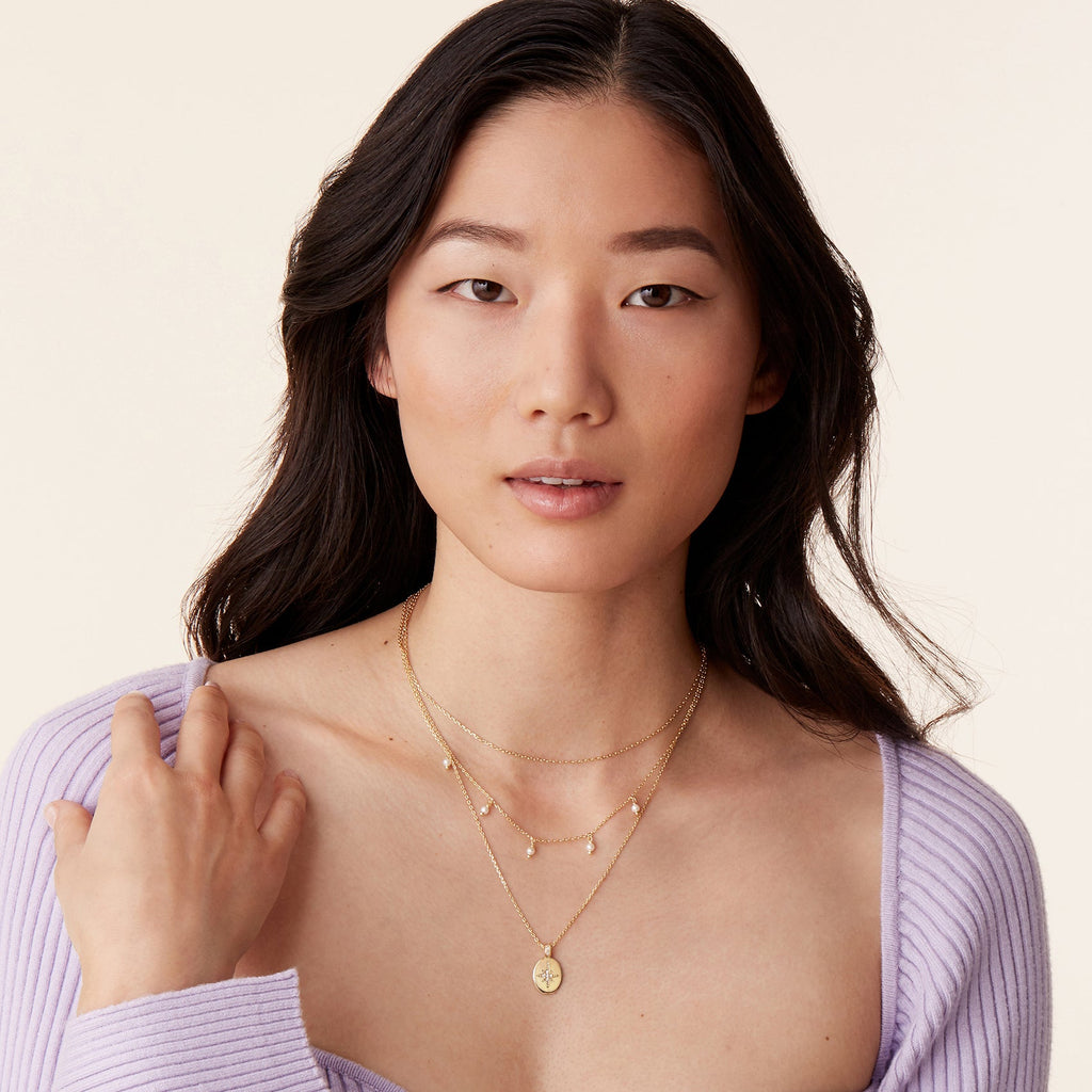 Layered North Star Pendant Necklace Yellow Gold Necklace 