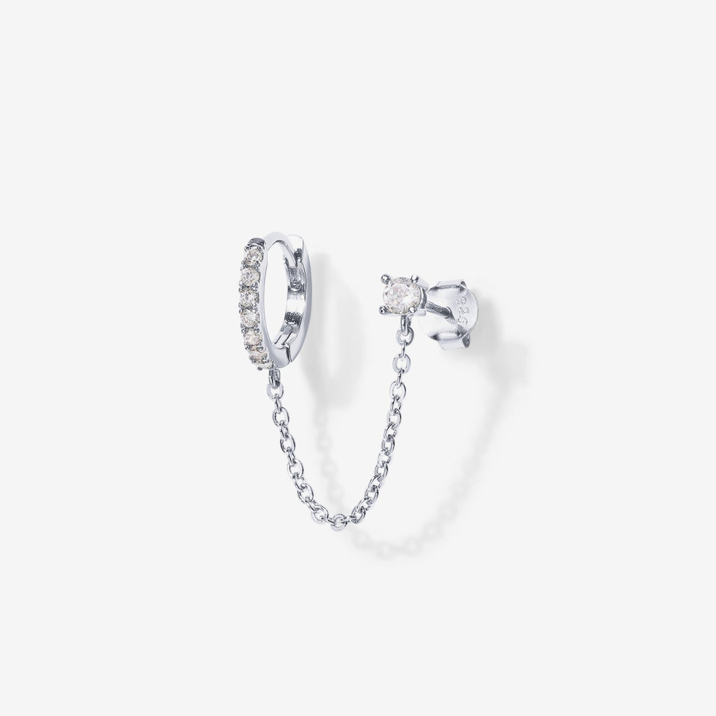 Chained Huggie Hoop with CZ Stud  Earring 