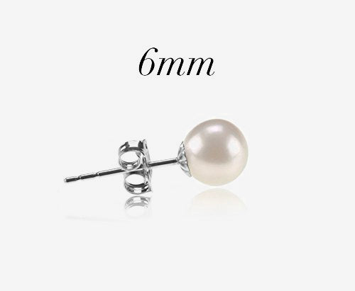 Shell Pearl Studs 6mm, White Gold Earring 