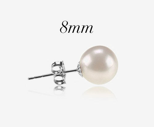 Shell Pearl Studs 8mm, White Gold Earring 