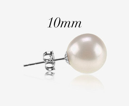 Shell Pearl Studs 10mm, White Gold Earring 
