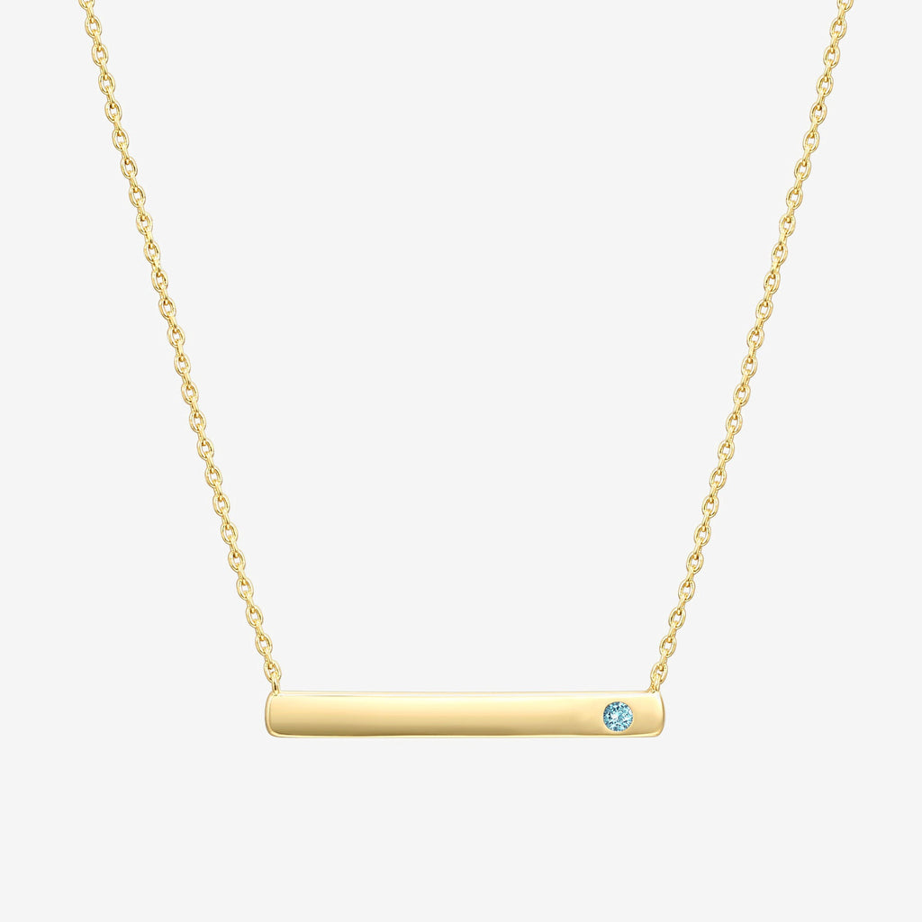 Horizontal Birthstone Bar Necklace March, Yellow Gold Necklace 