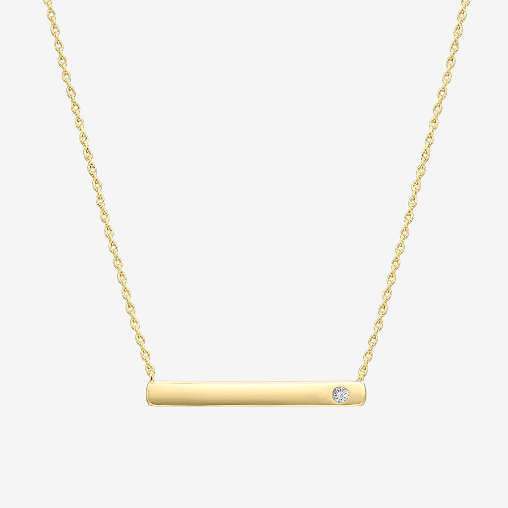 Horizontal Birthstone Bar Necklace April, Yellow Gold Necklace 