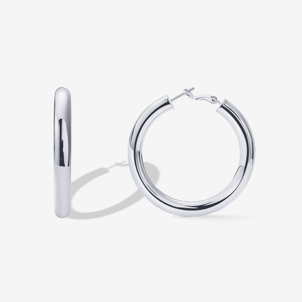 Clasp Back Chunky Hoops White Gold, 50 Millimeters Earring 