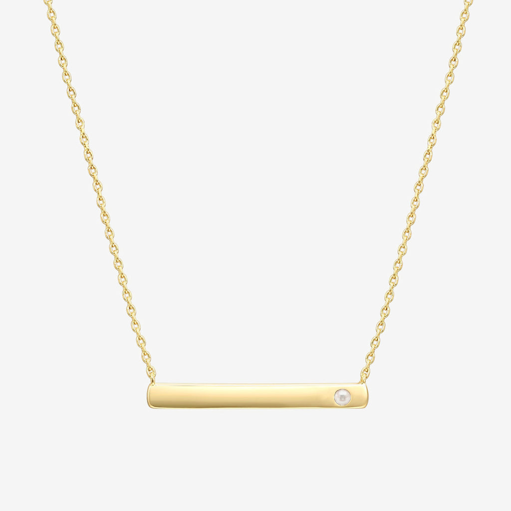 Horizontal Birthstone Bar Necklace June, Yellow Gold Necklace 