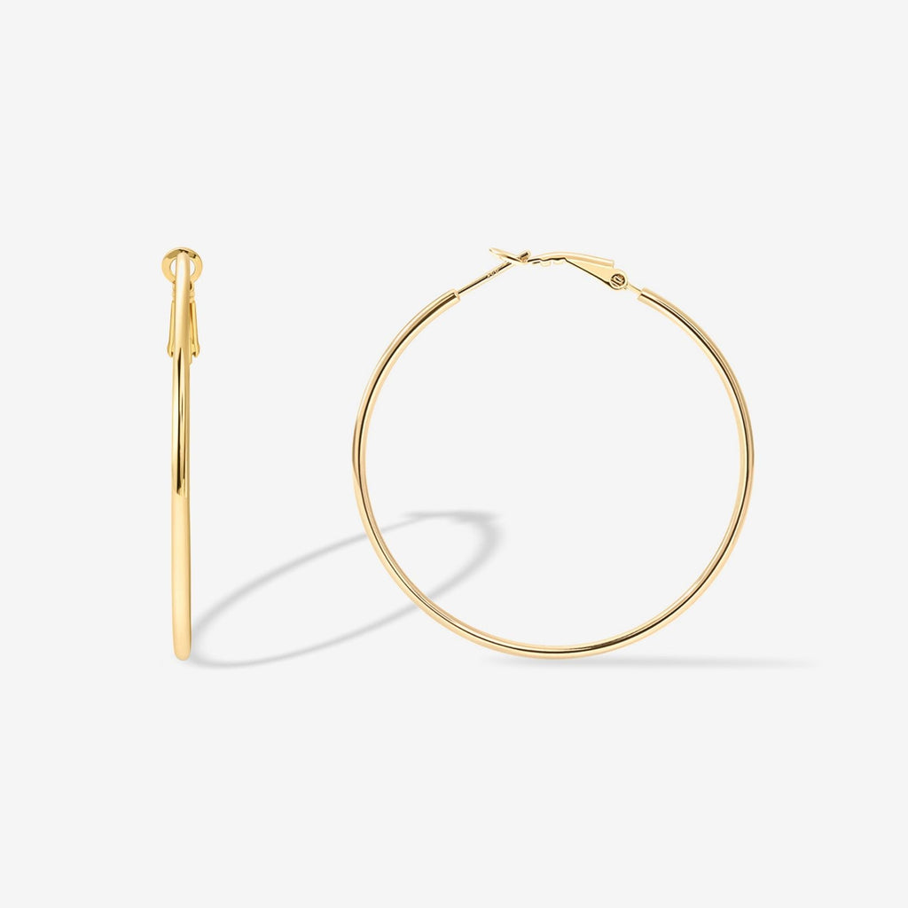 Clasp Back Thin Hoops Yellow Gold, 50 Millimeters Earring 