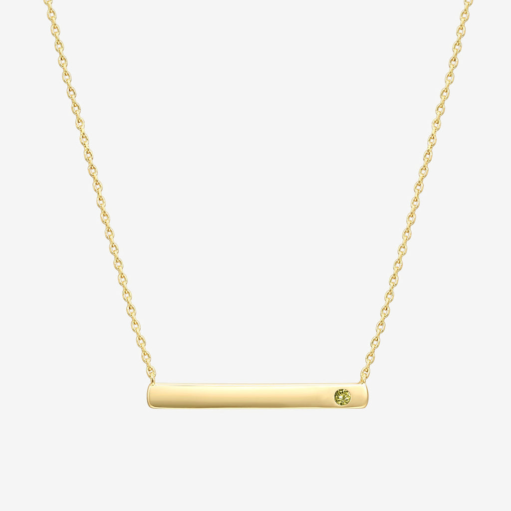 Horizontal Birthstone Bar Necklace August, Yellow Gold Necklace 