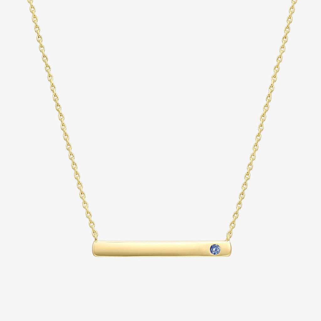 Horizontal Birthstone Bar Necklace September, Yellow Gold Necklace 