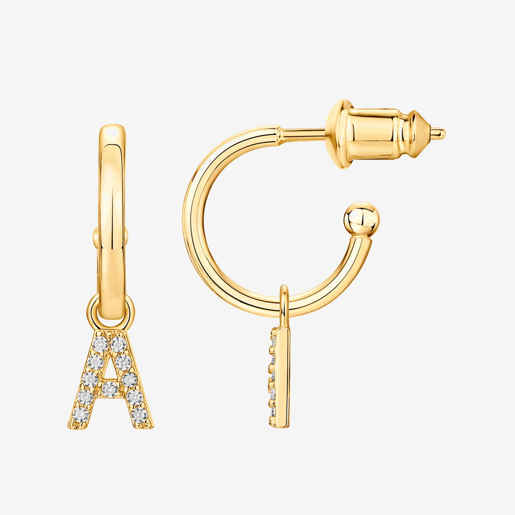 Letter Drop Hoops A, Yellow Gold Earring 