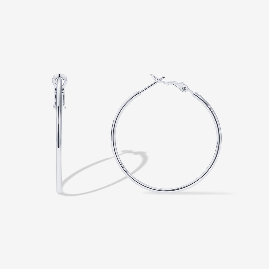 Clasp Back Thin Hoops White Gold, 40 Millimeters Earring 