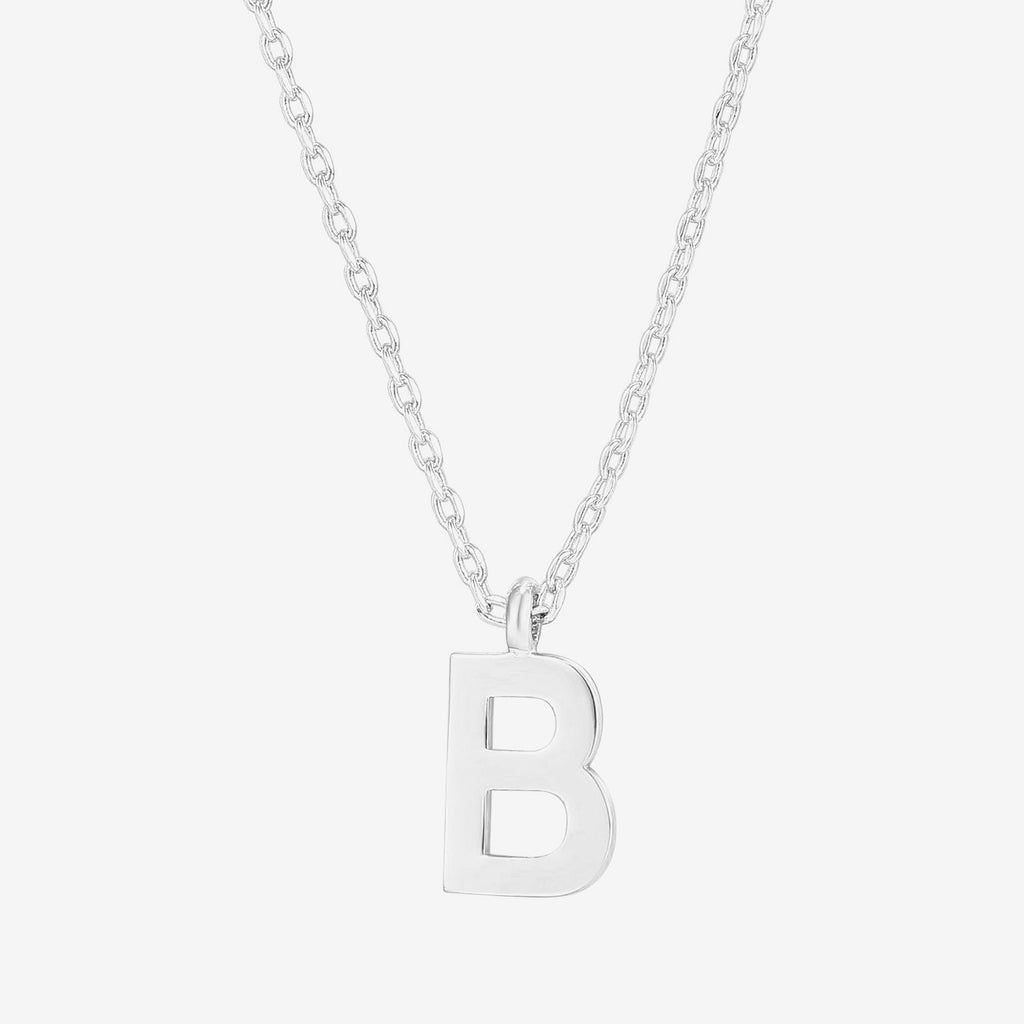 Initial Pendant B, White Gold Necklace 