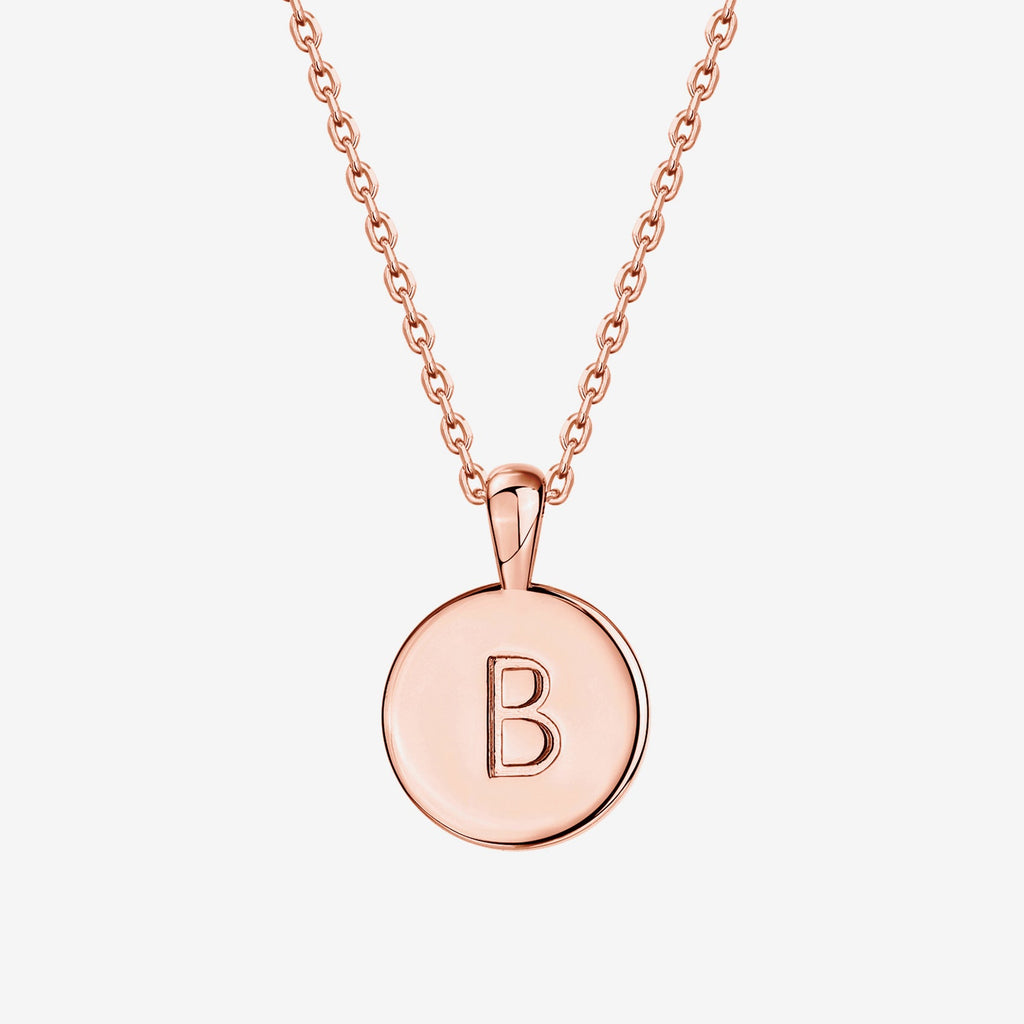 Initial Disc Pendant B, Rose Gold Necklace 