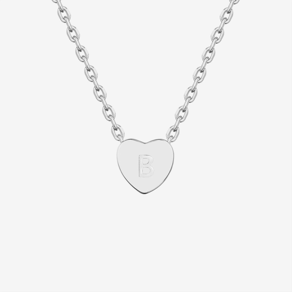Dainty Heart Initial Necklace B, White Gold Necklace 