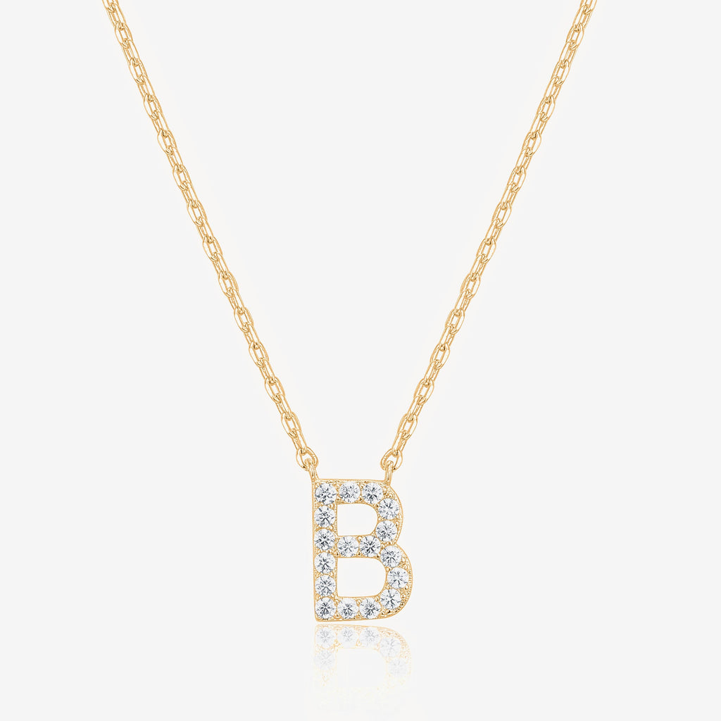 Initial Necklace B, Yellow Gold Necklace 