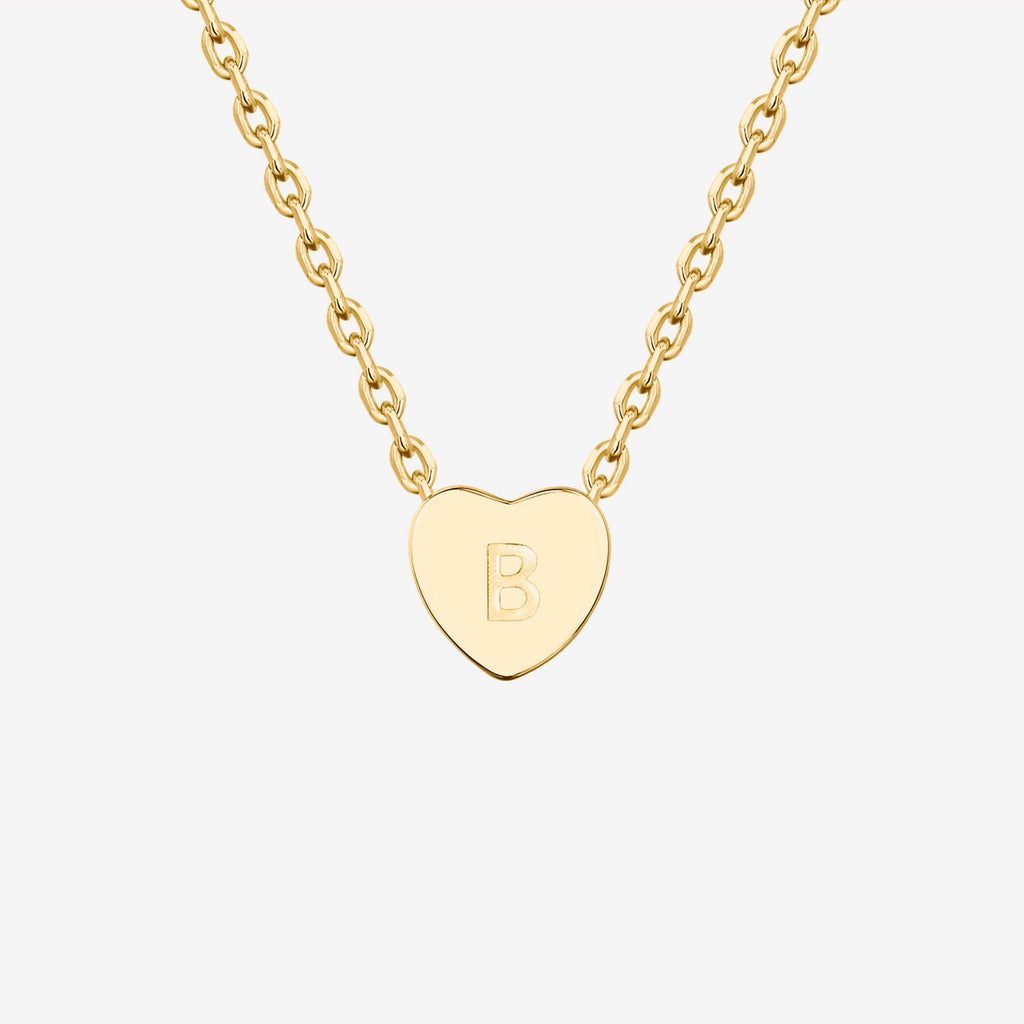 Dainty Heart Initial Necklace B, Yellow Gold Necklace 