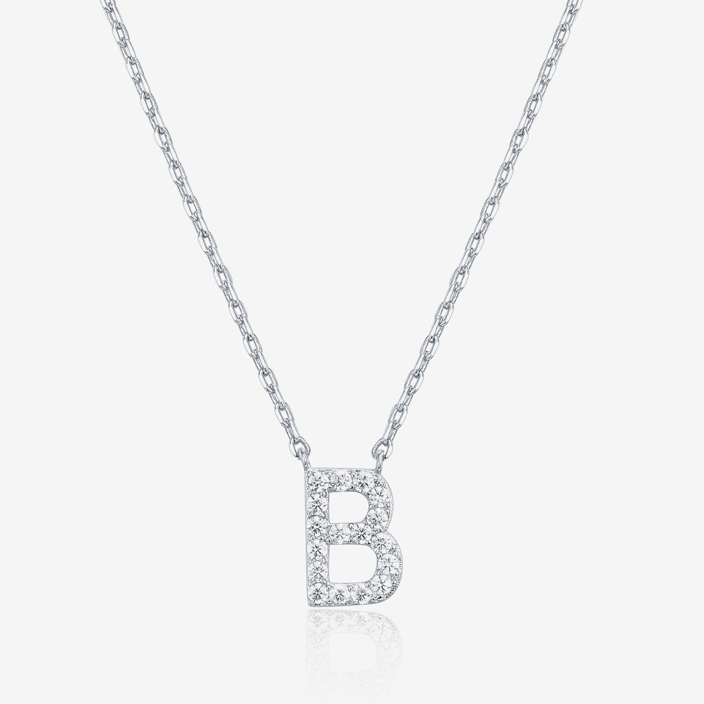 Initial Necklace B, White Gold Necklace 