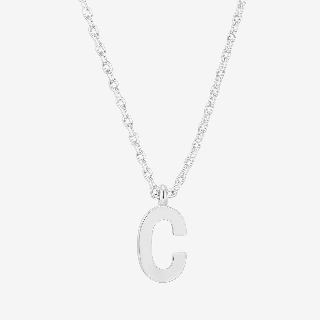 Initial Pendant C, White Gold Necklace 