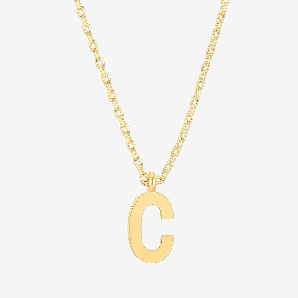 Initial Pendant C, Yellow Gold Necklace 