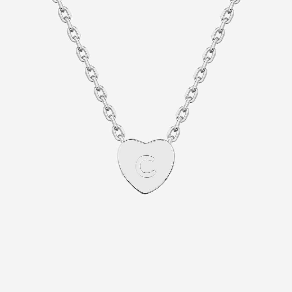 Dainty Heart Initial Necklace C, White Gold Necklace 