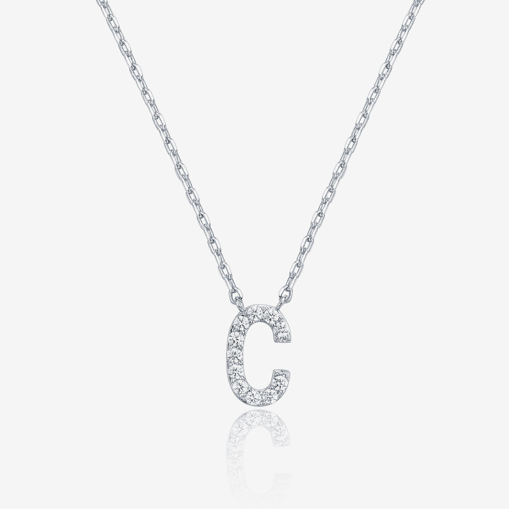 Initial Necklace C, White Gold Necklace 