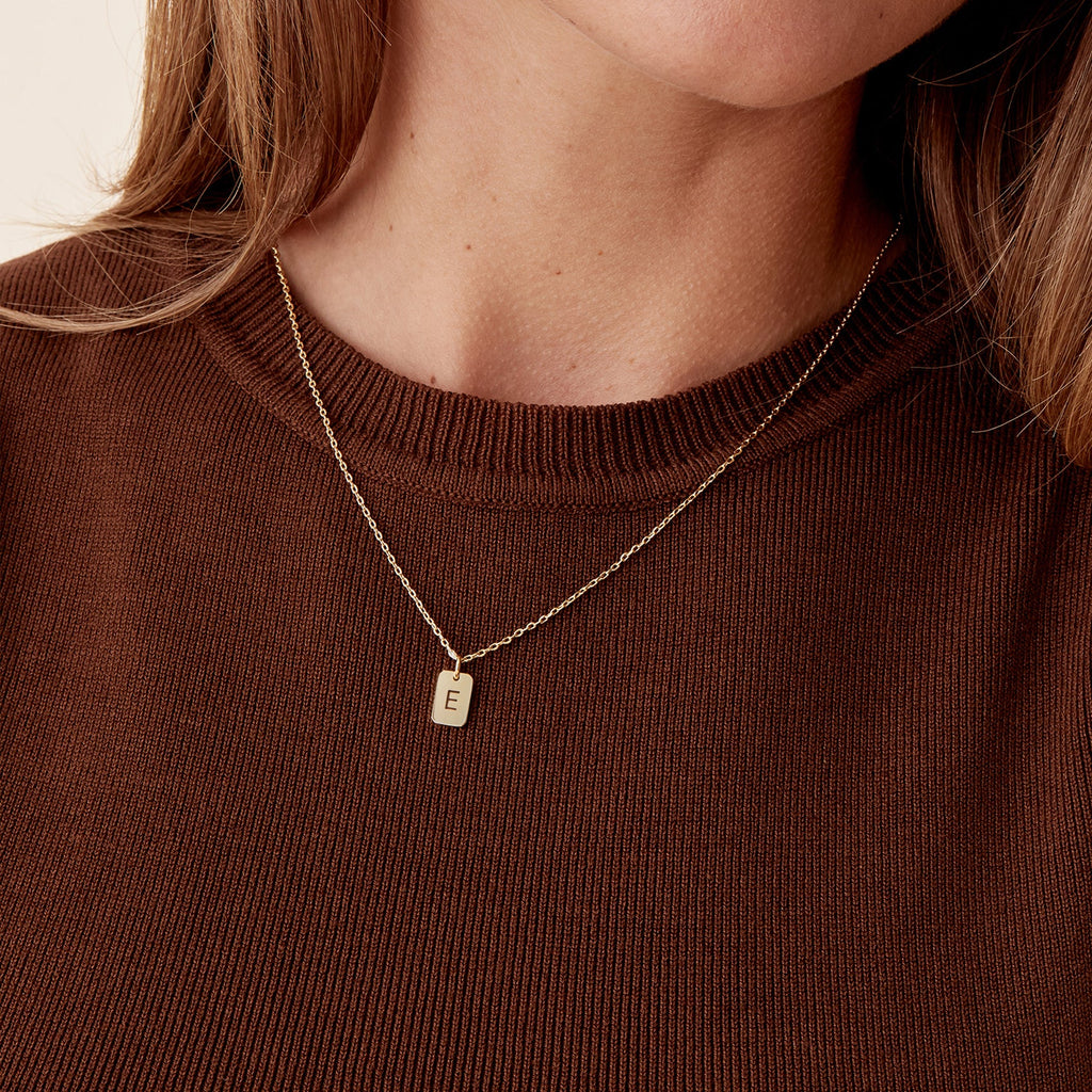 Engravable Tag Necklace Yellow Gold Necklace 