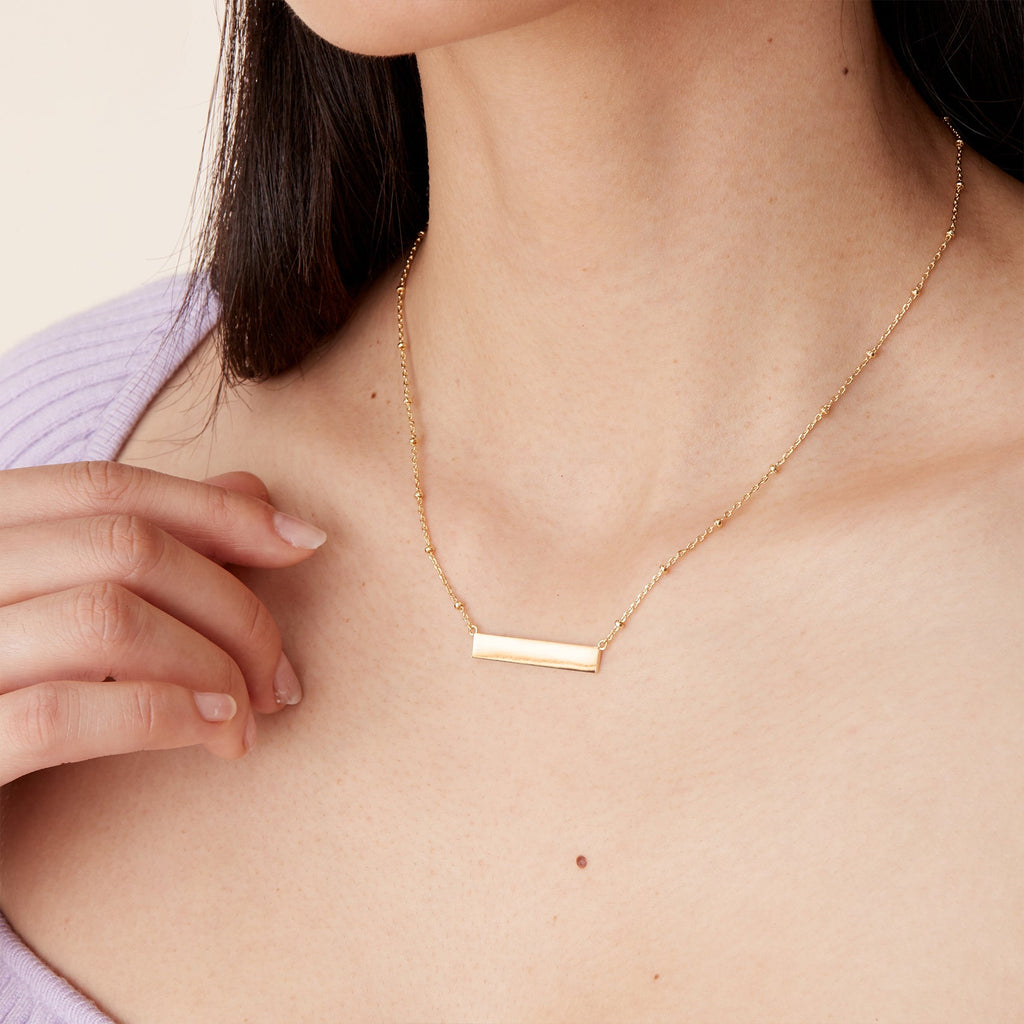 Engravable Horizontal Bar Necklace Yellow Gold Necklace 