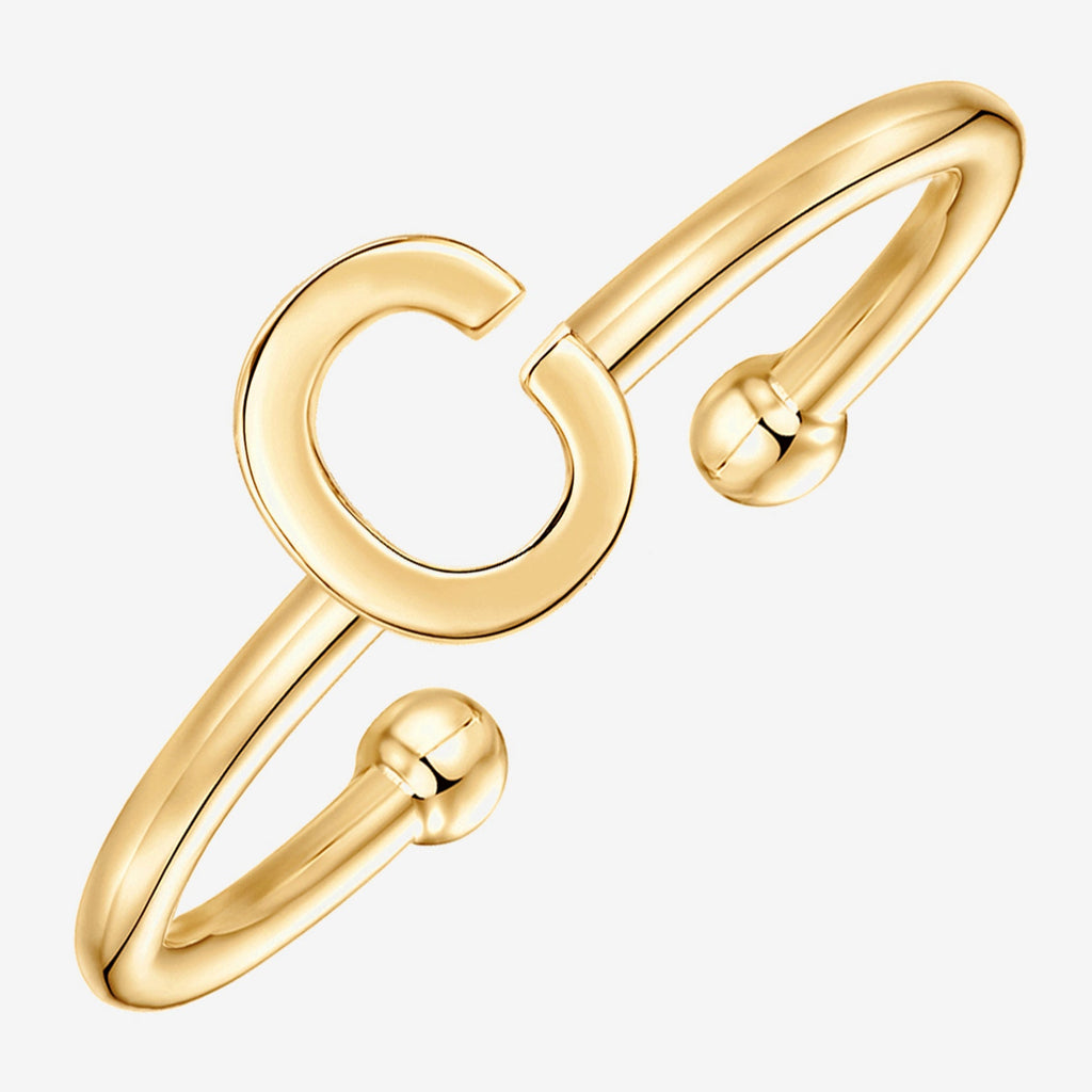 Thin Initial Ring C, Yellow Gold Ring 
