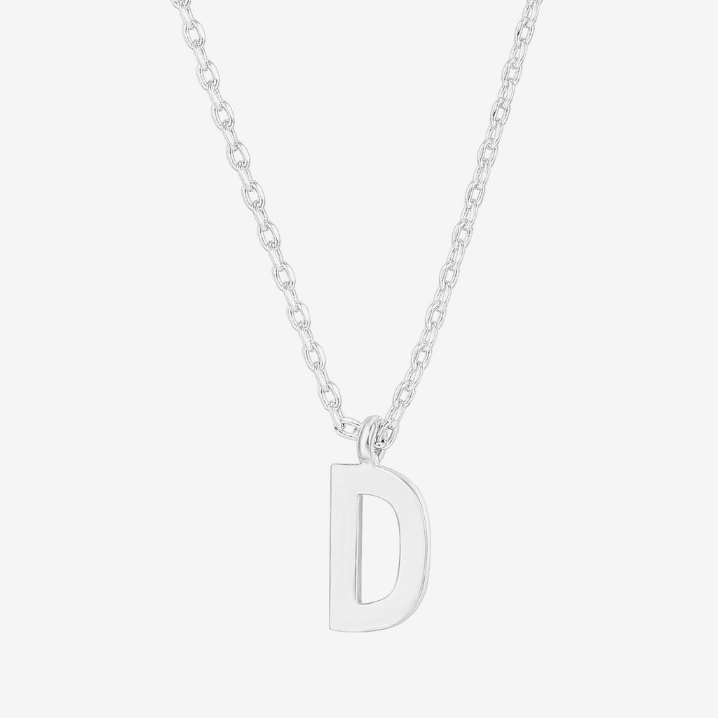 Initial Pendant D, White Gold Necklace 