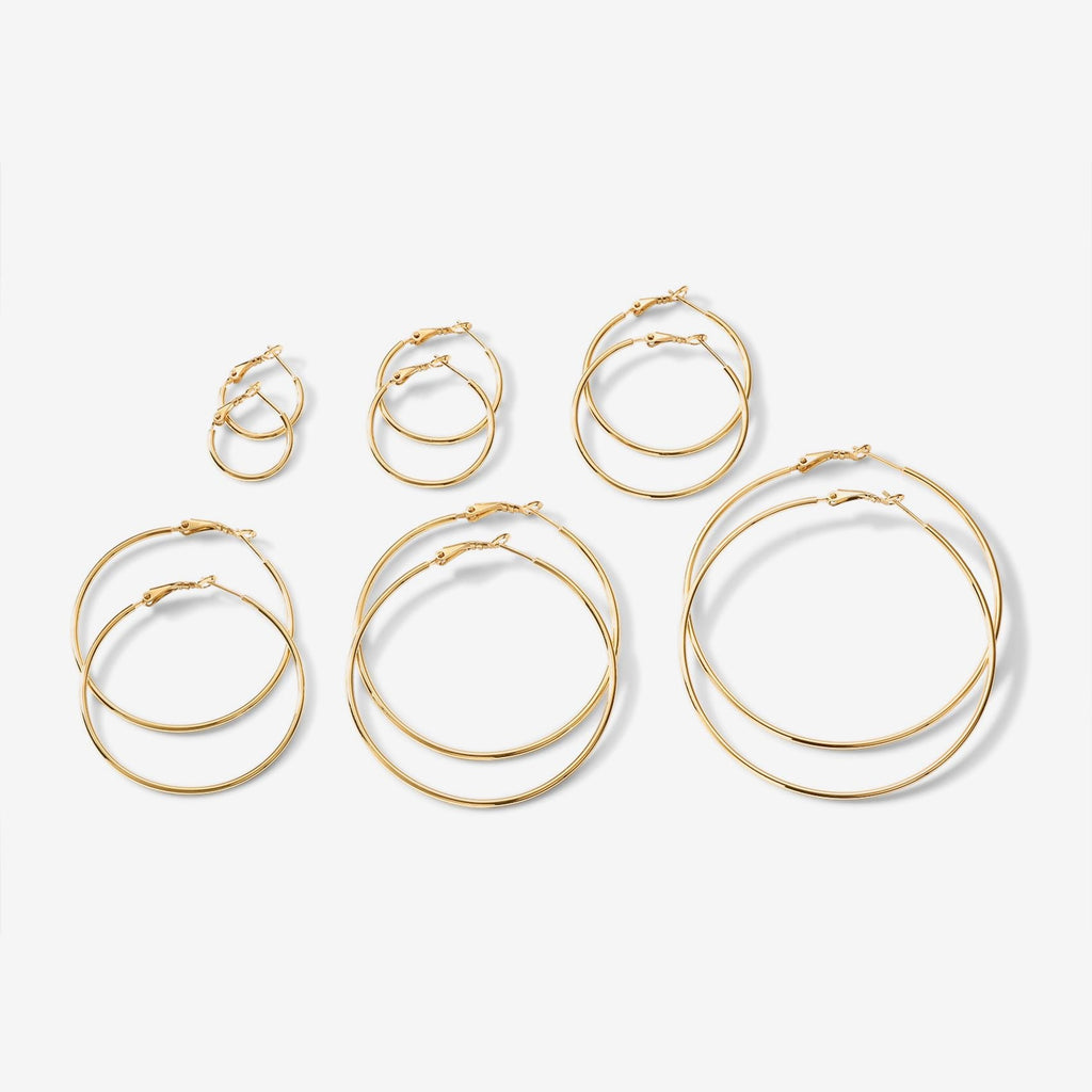 Clasp Back Thin Hoops Yellow Gold, 20 Millimeters, 30 Millimeters, 40 Millimeters, 50 Millimeters, 60 Millimeters, 70 Millimeters Earring 