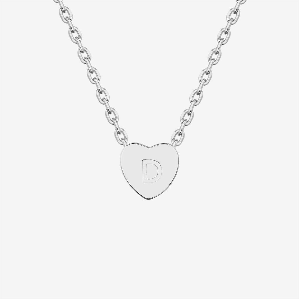Dainty Heart Initial Necklace D, White Gold Necklace 