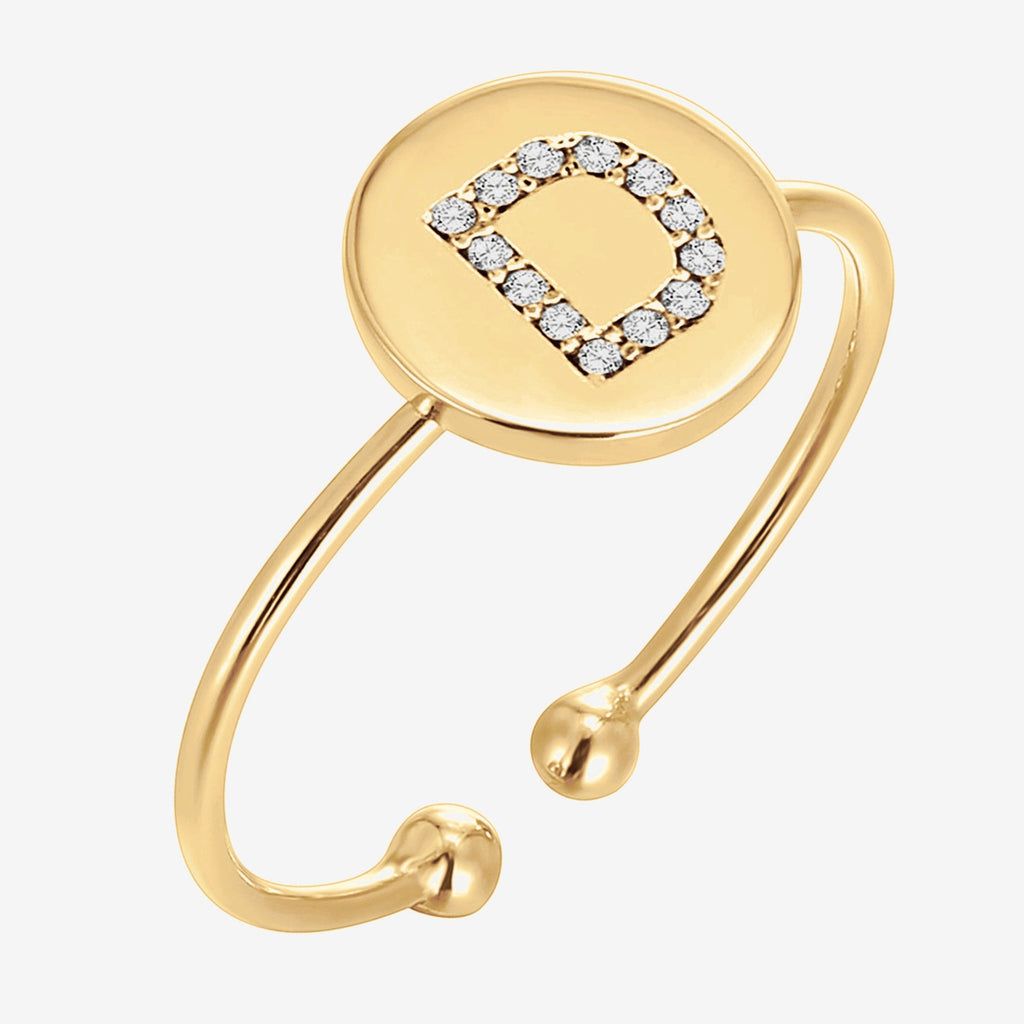 Initial Letter Ring D, Yellow Gold Ring 