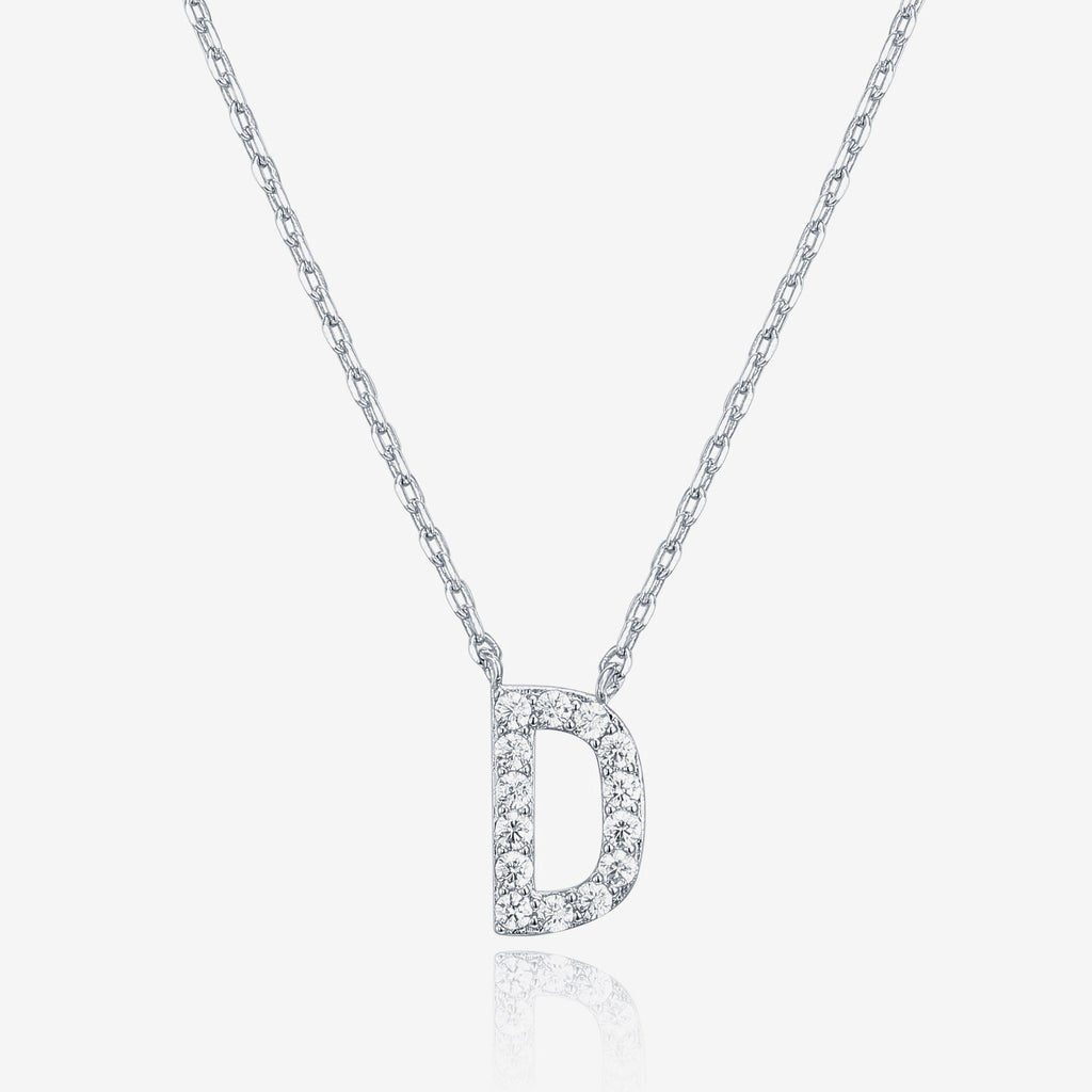 Initial Necklace D, White Gold Necklace 
