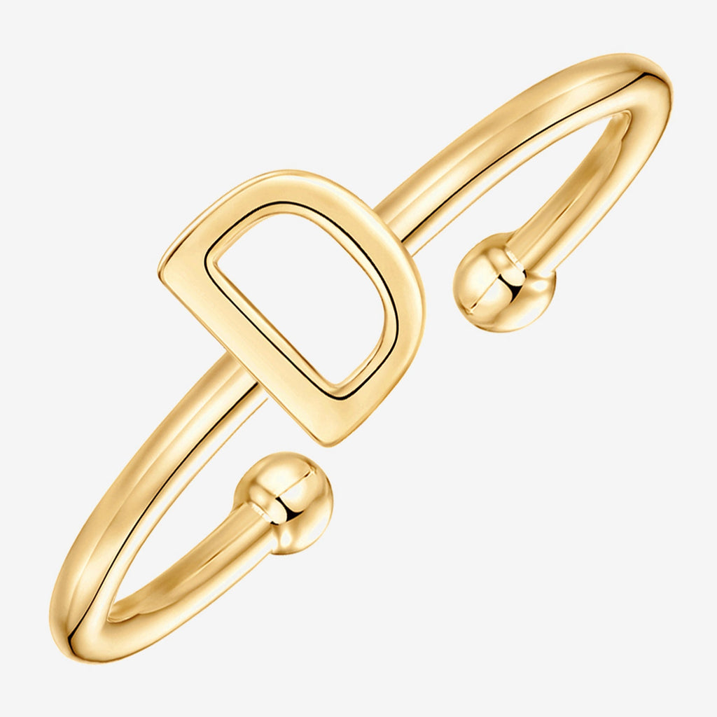 Thin Initial Ring D, Yellow Gold Ring 