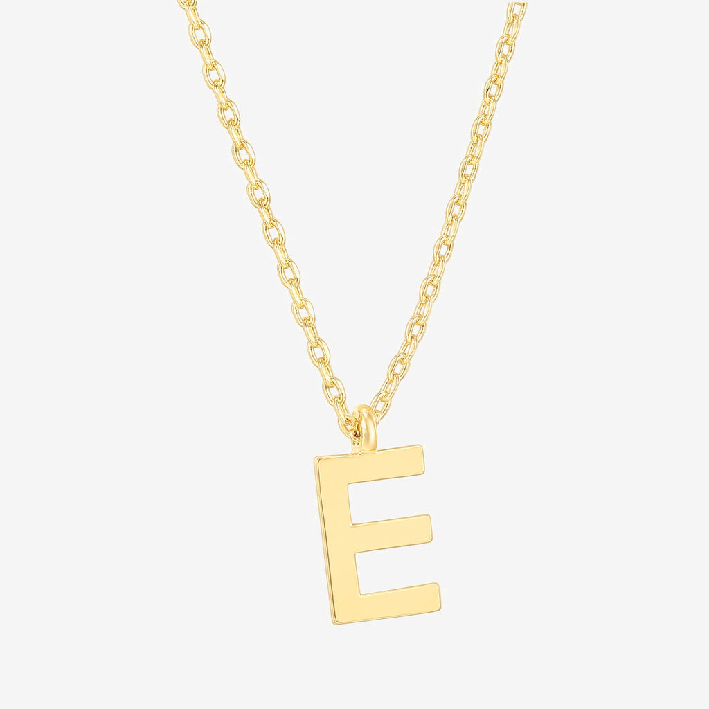 Initial Pendant E, Yellow Gold Necklace 