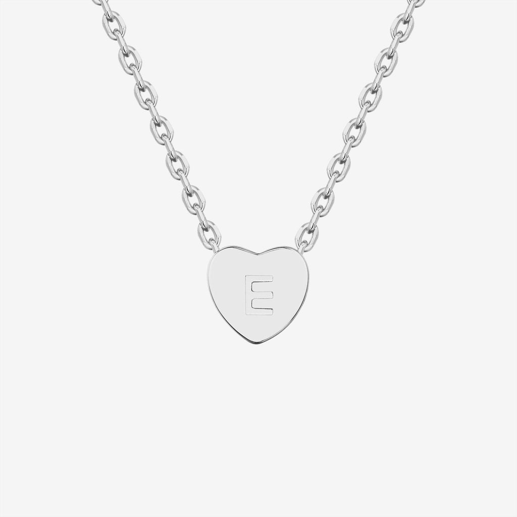 Dainty Heart Initial Necklace E, White Gold Necklace 