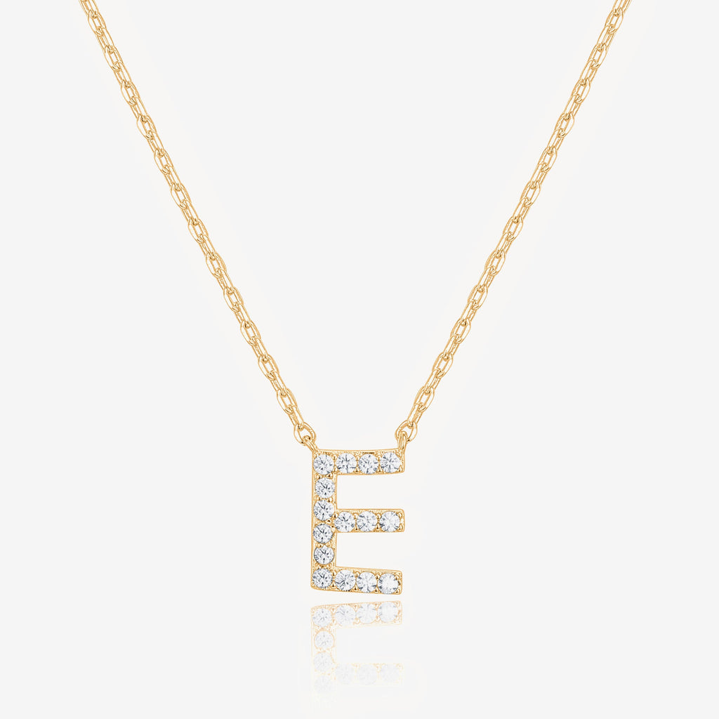 Initial Necklace E, Yellow Gold Necklace 