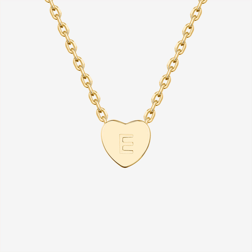Dainty Heart Initial Necklace E, Yellow Gold Necklace 