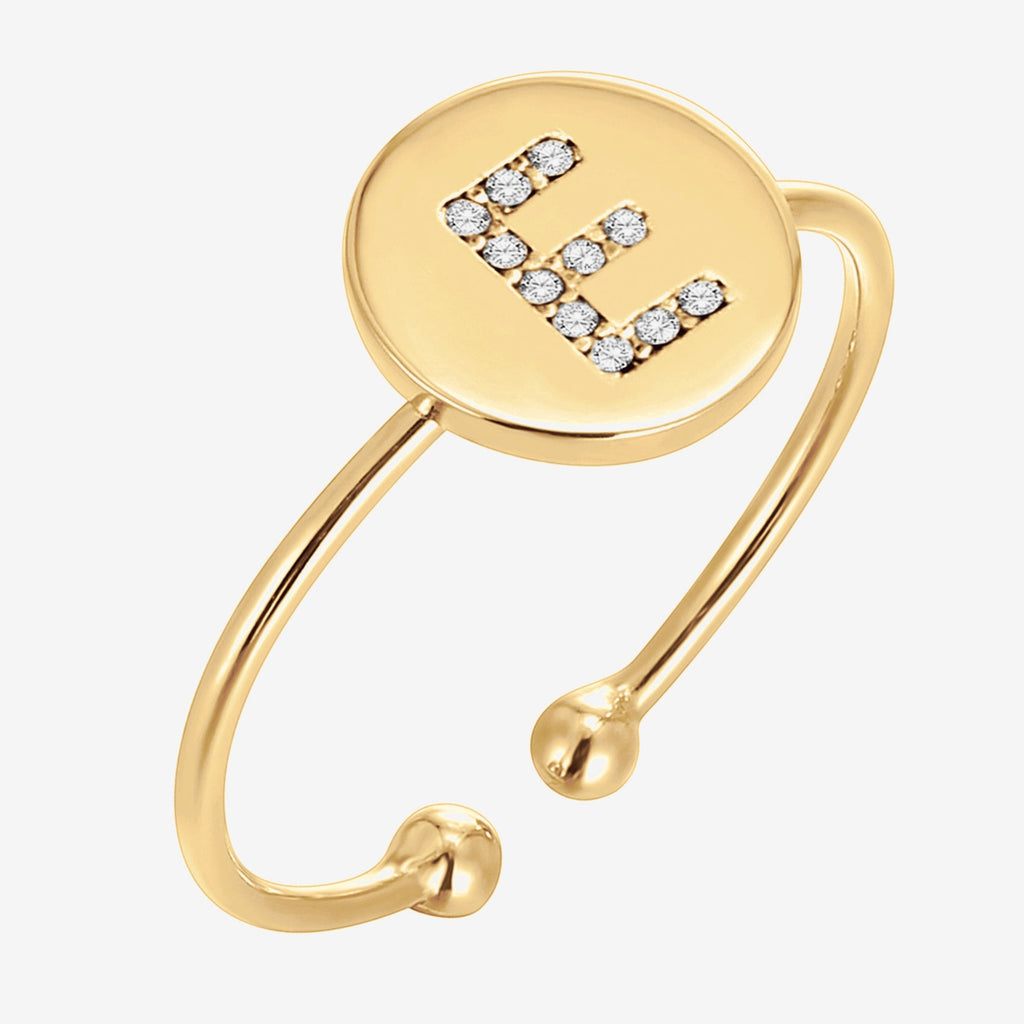 Initial Letter Ring E, Yellow Gold Ring 