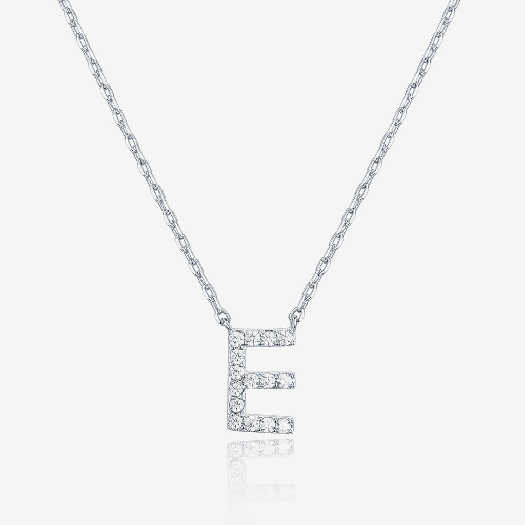 Initial Necklace E, White Gold Necklace 