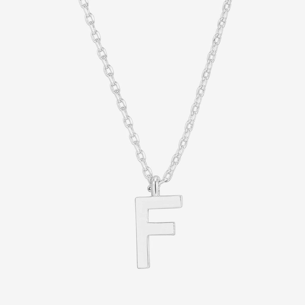 Initial Pendant F, White Gold Necklace 