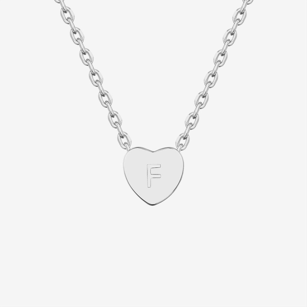 Dainty Heart Initial Necklace F, White Gold Necklace 