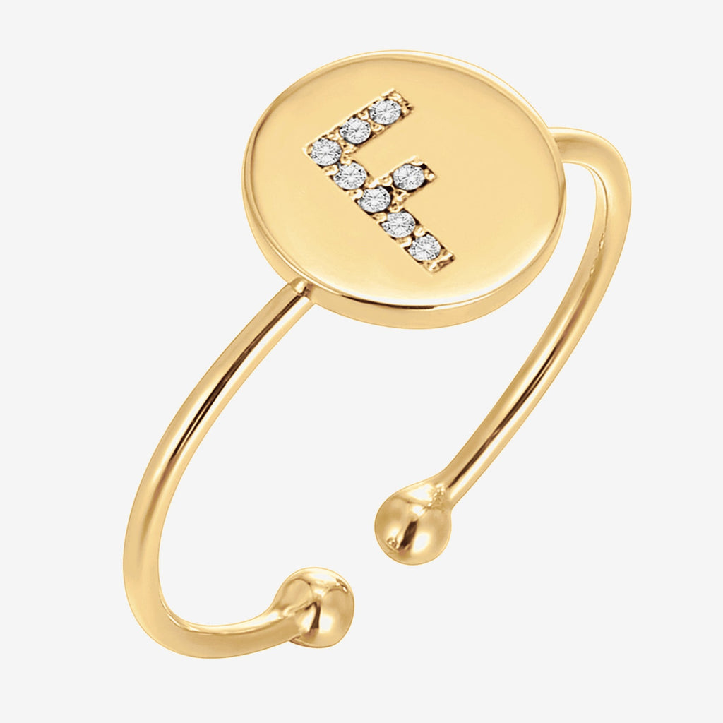 Initial Letter Ring F, Yellow Gold Ring 