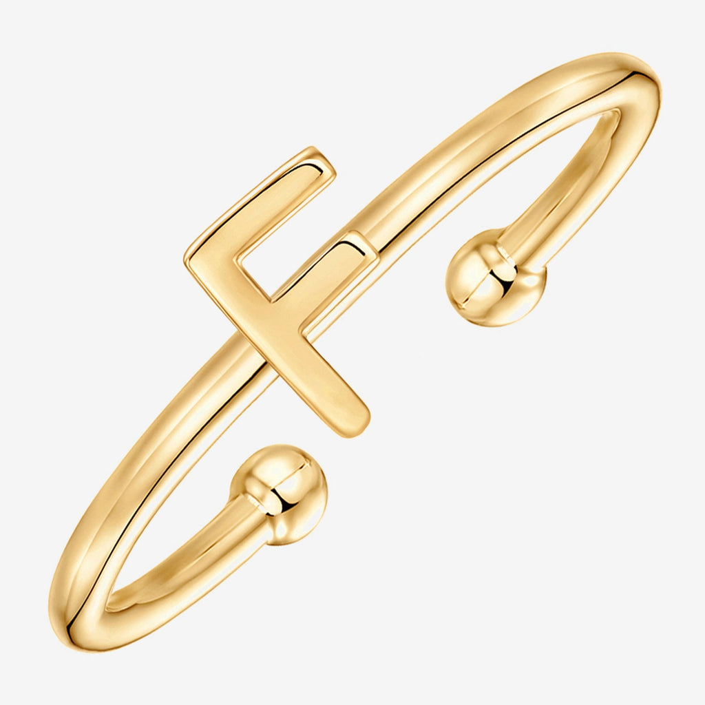 Thin Initial Ring F, Yellow Gold Ring 